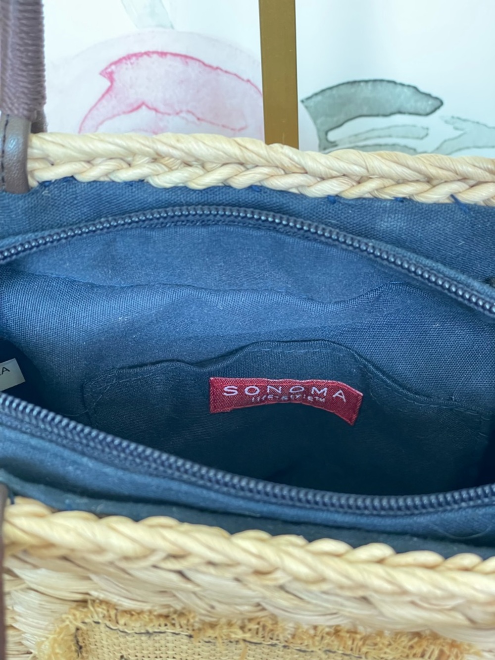 Woven Straw Sailboat Vacation Tote Bag - Natural with Euro Summer Straw Details - Picture 7 of 7